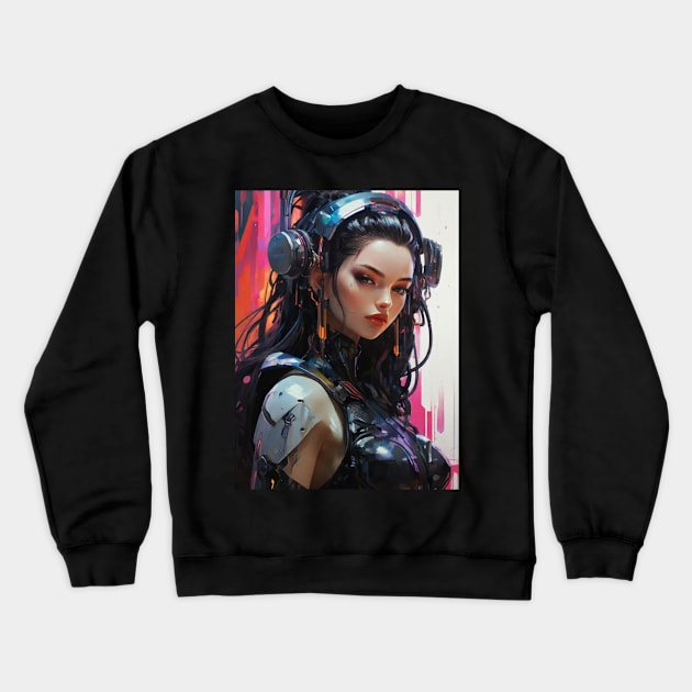 Cyberpunk Anime Girl Crewneck Sweatshirt by StudioX27